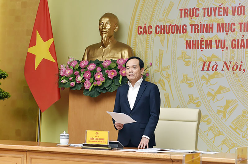 Phó Thủ tướng Chính phủ Trần Lưu Quang phát biểu tại cuộc họp trực tuyến với các địa phương về tiến độ thực hiện 3 chương trình mục tiêu quốc gia. Ảnh: Hải Minh

