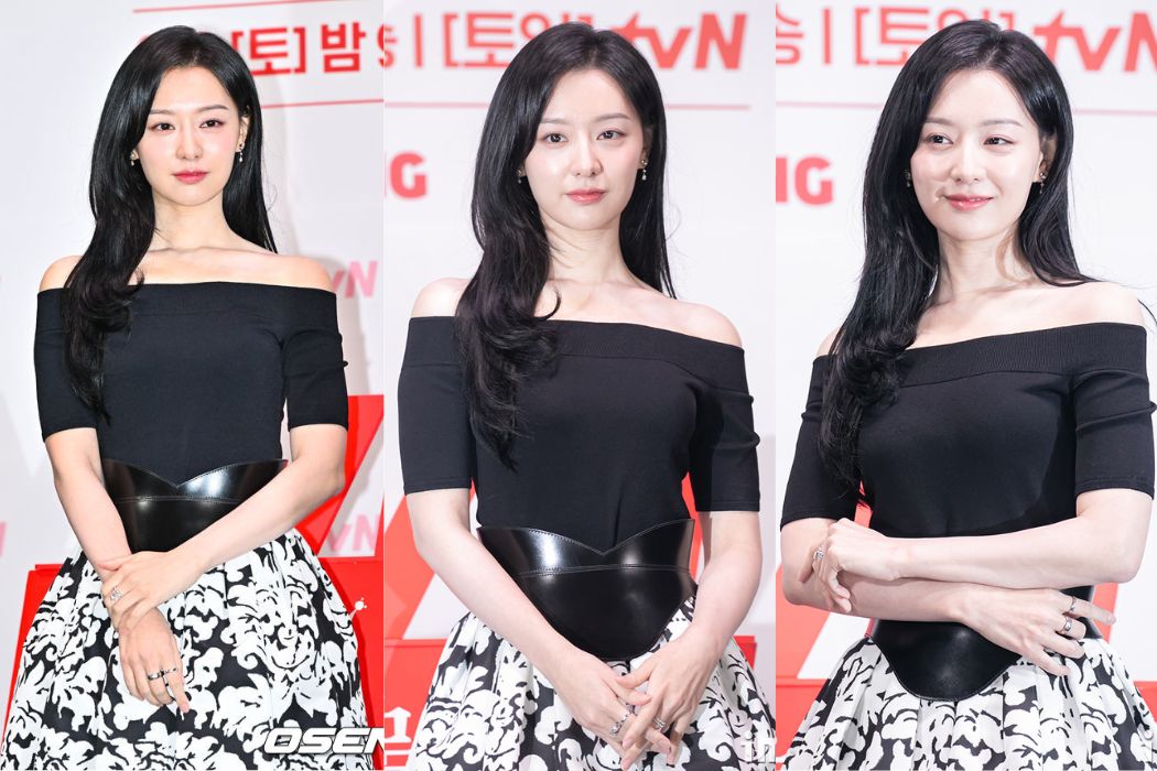 Nhan sắc Kim Ji Won trong hợp báo phim “Nữ hoàng nước mắt” gây sốt. Ảnh: Naver