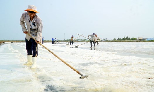 Nắng nóng sản lượng muối tăng mạnh nhưng giá giảm khiến diêm dân gặp nhiều khó khăn. Ảnh: Nhật Hồ
