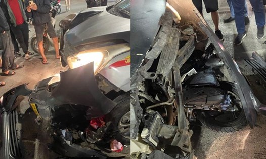 Vụ tai nạn giao thông xảy ra vào đêm 22.3 tại Long Biên. Ảnh: Người dân cung cấp