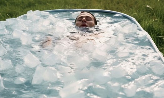 Ngâm mình trong bồn nước đá lạnh là cách hữu hiệu giúp giảm sưng, giảm đau và hạ nhiệt cơ thể. Ảnh: Ai - Thiện Nhân