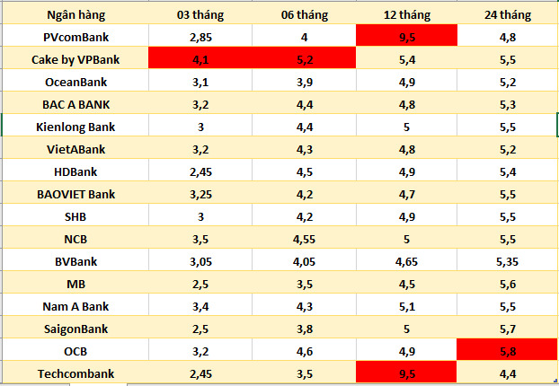 Top ngân hàng có lãi suất cao nhất thị trường hiện nay. Đồ họa: Hà Vy