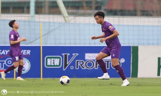 Trung vệ Thành Khải nỗ lực tìm kiếm cơ hội ra sân ở giải U23 châu Á 2024. Ảnh: VFF