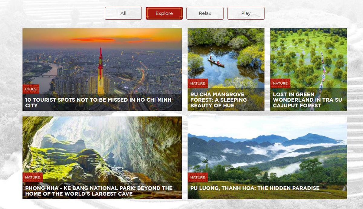 Giao diện website du lịch của Việt Nam. Ảnh: Chụp màn hình