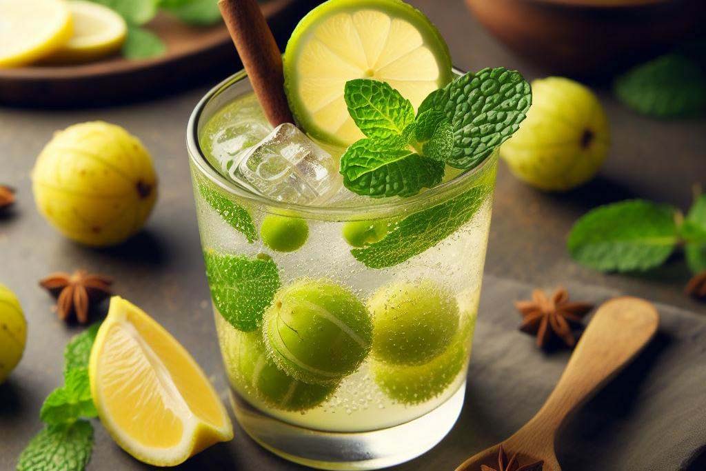 Nước ép amla và nước chanh có vô số lợi ích sức khỏe. Ảnh: AI - Ngọc Thùy