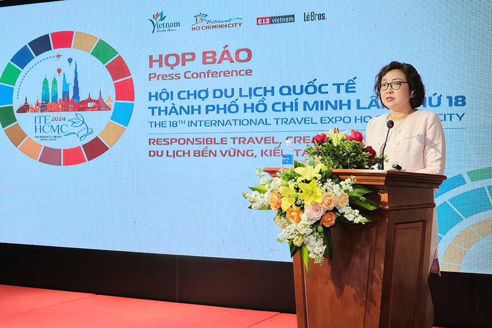 Bà Bùi Thị Ngọc Hiếu - Phó Giám đốc Sở Du lịch Thành phố Hồ Chí Minh thông tin về hội chợ ITE HCMC 2024.