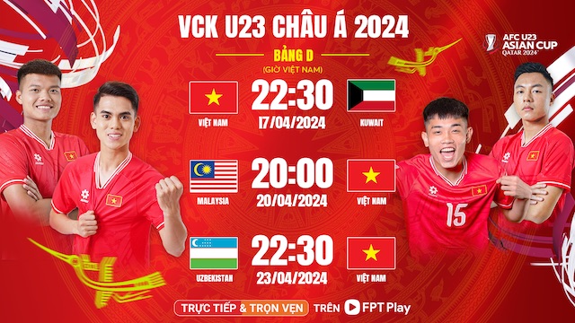 Lịch truyền hình trực tiếp các trận đấu của U23 Việt Nam. Ảnh: FPT Play 