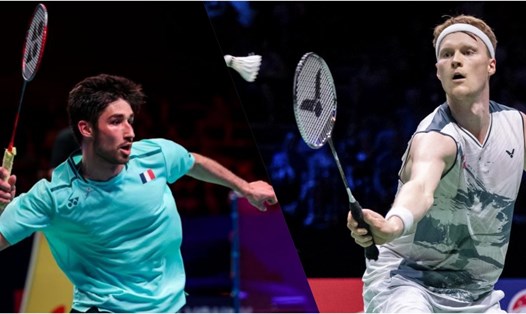 Toma Junior Popov (trái) và Anders Antonsen đánh chung kết đơn nam giải cầu lông vô địch châu Âu 2024. Ảnh: Badminton