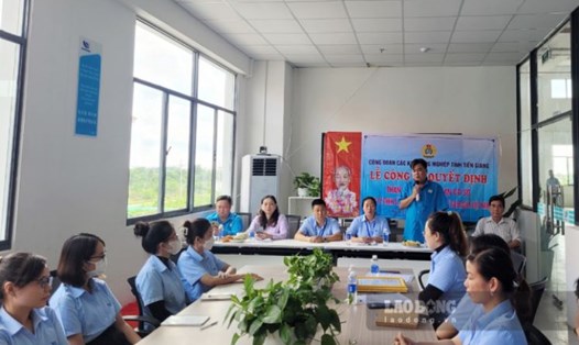 Công đoàn các khu công nghiệp tỉnh Tiền Giang tổ chức Lễ công bố Quyết định thành lập công đoàn cơ sở. Ảnh: Thành Nhân
