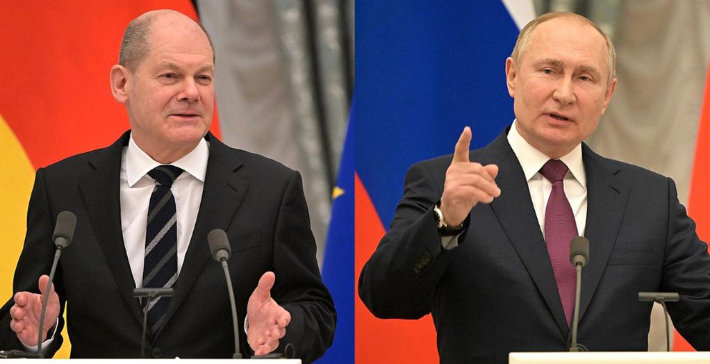Thủ tướng Đức Olaf Scholz và Tổng thống Nga Vladimir Putin. Ảnh: Xinhua