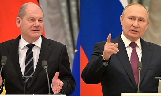 Thủ tướng Đức Olaf Scholz và Tổng thống Nga Vladimir Putin. Ảnh: Xinhua