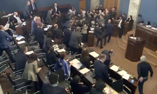 Quang cảnh vụ ẩu đả ở Quốc hội Gruzia. Ảnh cắt từ clip