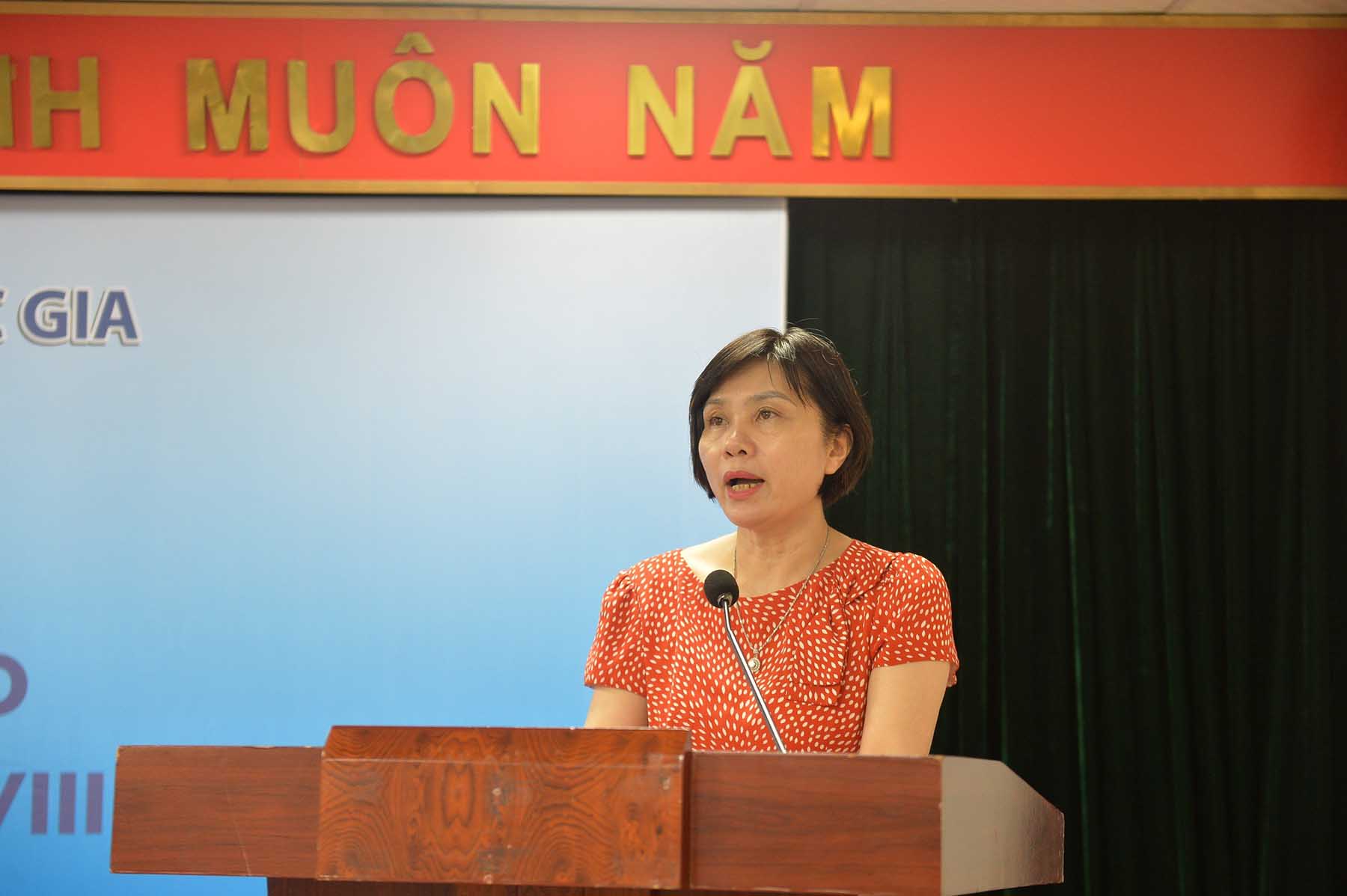 Trưởng Ban Nghiệp vụ Hội Nhà báo Việt Nam Đỗ Thị Thu Hằng phát biểu. Ảnh: Phạm Đông