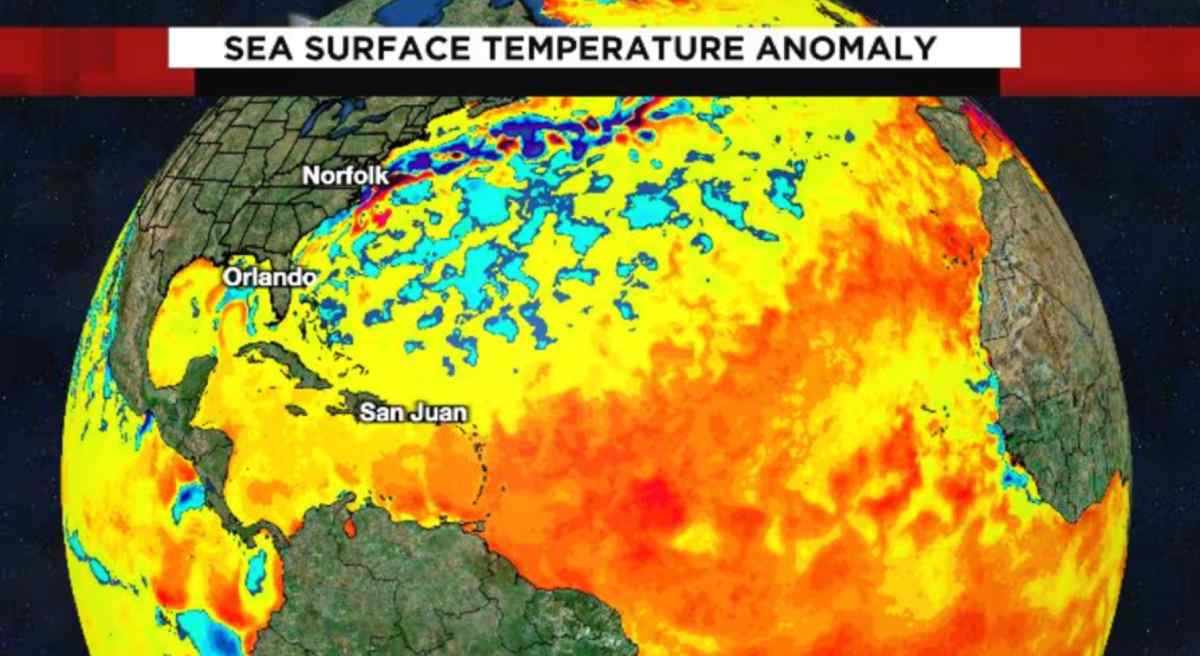 Nhiệt độ mặt nước biển cao hơn mức bình thường. Ảnh: NOAA