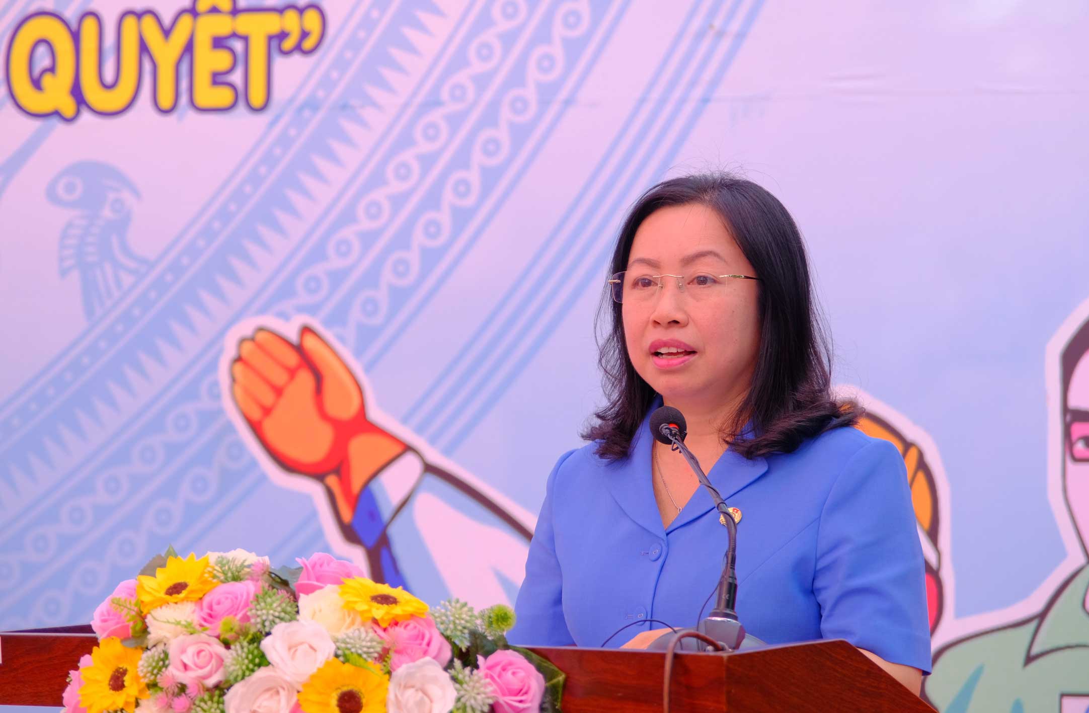 Phó Chủ tịch Tổng LĐLĐ Việt Nam Thái Thu Xương phát biểu tại lễ phát động. Ảnh: Mỹ Ly