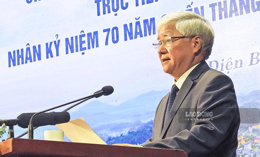 Chủ tịch Ủy ban Trung ương MTTQ Việt Nam Đỗ Văn Chiến phát biểu tri ân những người góp phần làm nên Chiến thắng Điện Biên Phủ. Ảnh: Văn Thành Chương