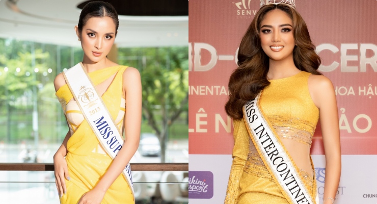 Hoa hậu Liên lục địa 2021 - Cinderella Faye Obeñita và Hoa hậu Siêu quốc gia 2013 - Mutya Datul. Ảnh: BTC.