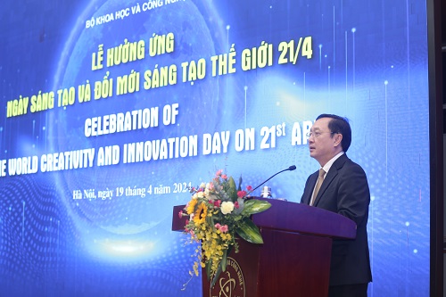 Bộ trưởng Bộ KHCN phát biêu khai mạc tuần lễ đổi mới sáng tạo, khởi nghiệp sáng tạo 2024. Ảnh: Minh Hạnh 