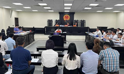 Phiên tòa xét xử 11 bị cáo trong vụ án liên quan cựu Chủ tịch Vimedimex Nguyễn Thị Loan. Ảnh: Quang Việt