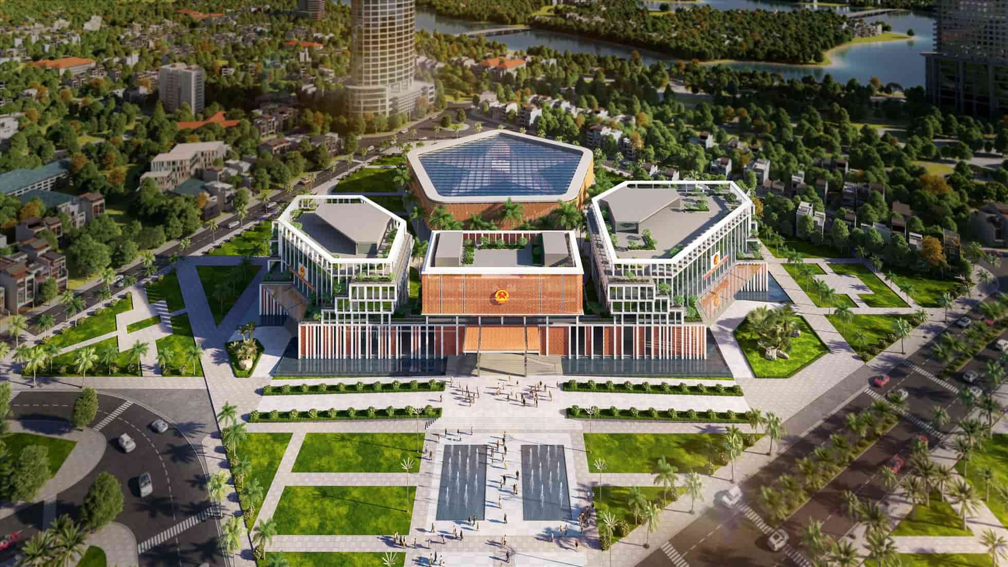 Dự án tòa hành chính mới của tỉnh Khánh Hòa được xây trên khu đất 23.259 m2 tại số 1 đường Trần Phú, TP Nha Trang. Ảnh: Huni Architectes