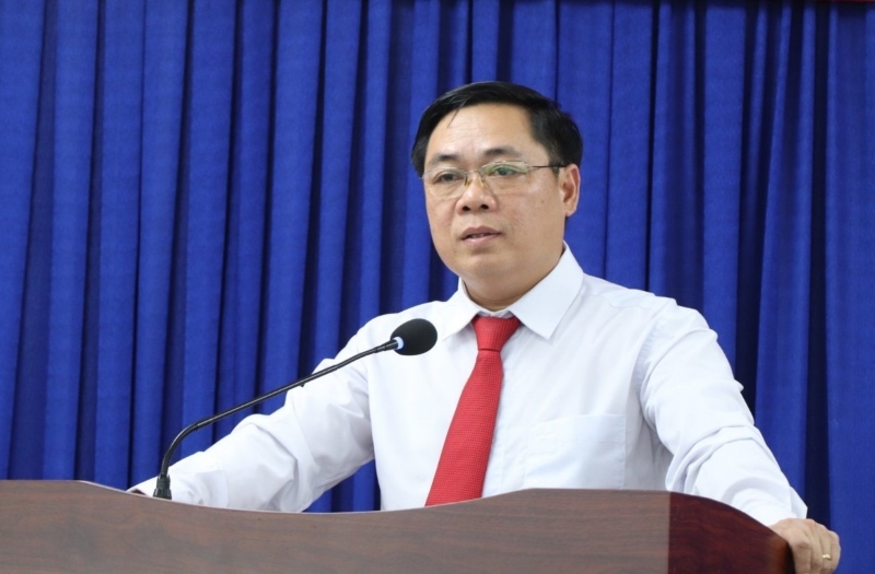 Tân Giám đốc Sở TN&MT tỉnh Quảng Nam Bùi Ngọc Ảnh phát biểu nhận nhiệm vụ. Ảnh: Phong Thanh