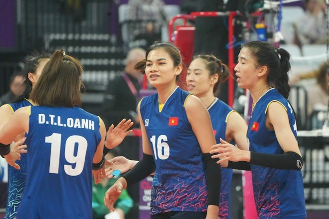Chủ công Như Quỳnh để lại nhiều dấu ấn trong màu áo tuyển bóng chuyền nữ Việt Nam ở năm 2023. Ảnh: VFV 