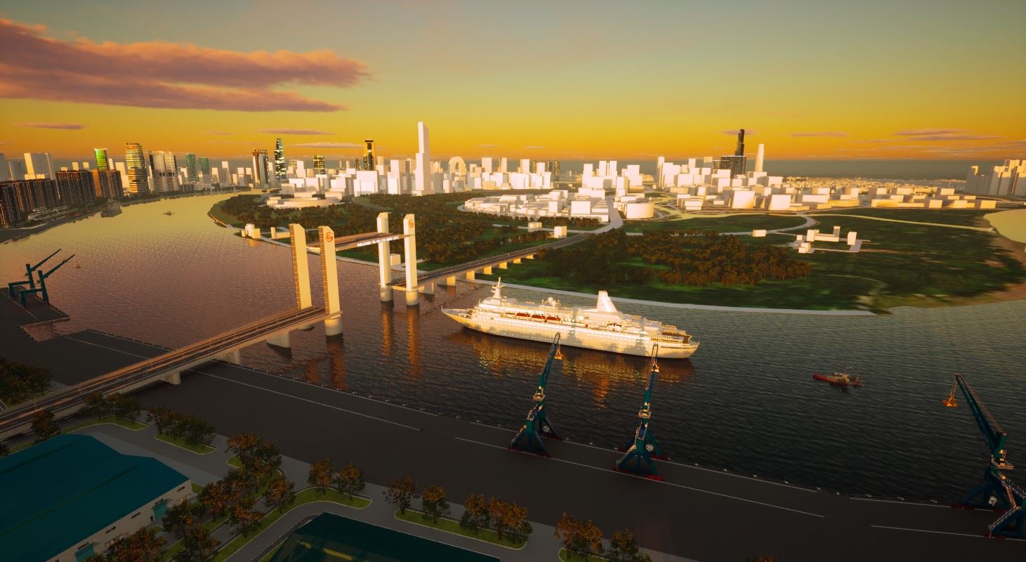 Thiết kế cầu Thủ Thiêm 4 có thể nâng tĩnh không lên 45m. ẢNH: PORTCOAST