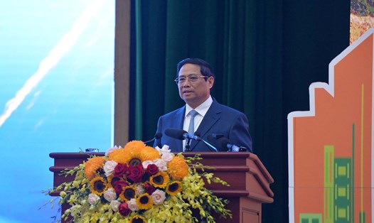 Thủ tướng Chính phủ Phạm Minh Chính phát biểu tại hội nghị công bố quy hoạch, xúc tiến đầu tư tỉnh Lạng Sơn. Ảnh: Bùi Thơm
