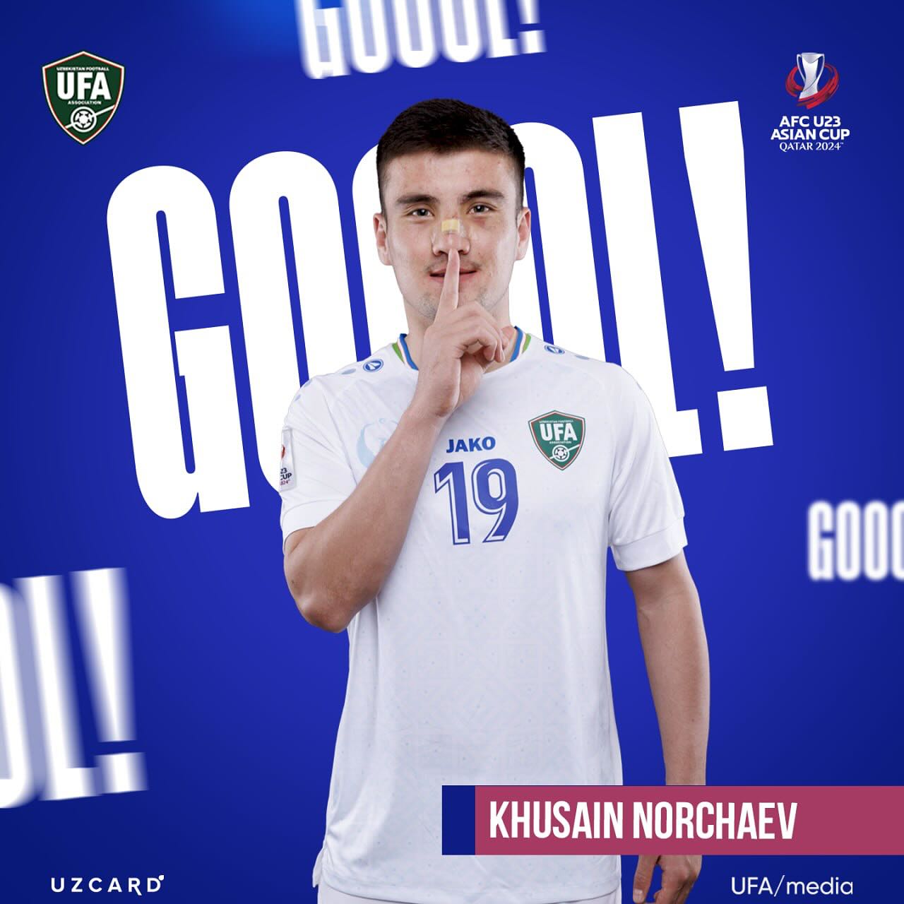Khusain Norchaev: Tiền đạo này chính là vua phá lưới vòng loại U23 châu Á 2024 với 6 bàn thắng. Ở trận gặp U23 Kuwait mới đây, tiền đạo này đã ghi 1 bàn cũng như thực hiện hỏng 1 quả phạt đền. Tổng cộng trong màu áo U23 Uzbekistan, chân sút đang khoác áo Netfchi đã ghi 11 bàn sau 24 trận ra sân.