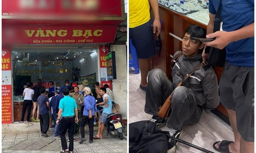 Đối tượng Đinh Quang Minh bị khống chế khi đang cướp tiệm vàng ở thành phố Việt Trì, Phú Thọ. Ảnh: Gia đình cung cấp.