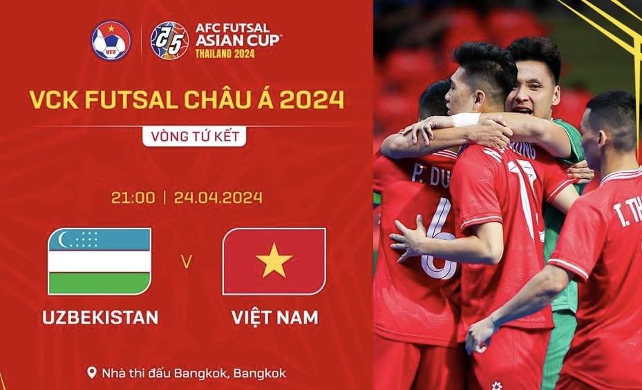 Tuyển futsal Việt Nam gặp Uzbekistan tại tứ kết giải vô địch châu Á 2024. Ảnh: VFF