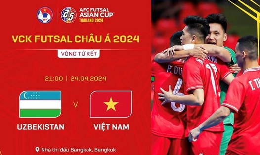 Tuyển futsal Việt Nam gặp Uzbekistan tại tứ kết giải vô địch châu Á 2024. Ảnh: VFF