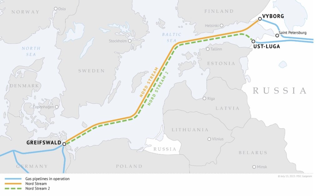 Bản đồ đường ống dẫn khí Nord Stream và Nord Stream 2. Ảnh: Gazprom