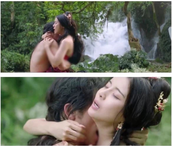 Cao Thái Hà với phân đoạn cảnh nóng phản cảm trong phim điện ảnh “Kiều“. Ảnh: Cắt từ video.