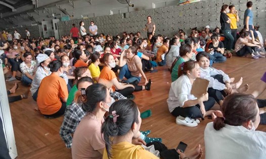 Hàng nghìn công nhân Công ty TNHH Điện tử BSE Việt Nam tại huyện Nghi Lộc ngừng việc tập thể đòi quyền lợi. Ảnh: Quang Đại