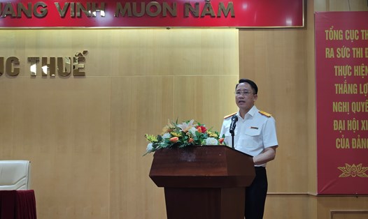 Phó Tổng cục trưởng Tổng cục Thuế Mai Sơn phát biểu tại buổi họp báo. Ảnh: Minh Ánh
