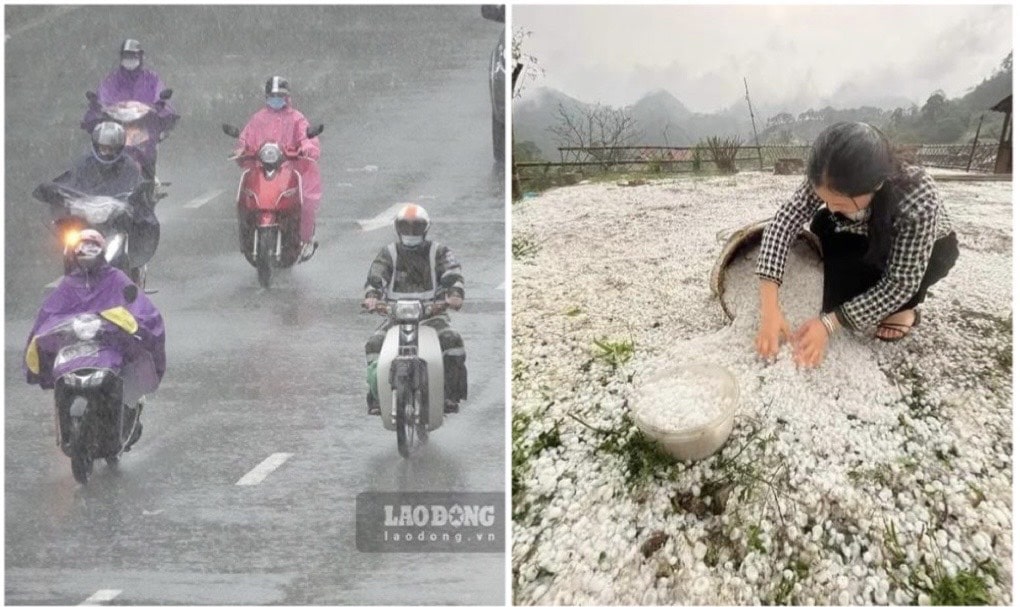 Mưa dông trong thời điểm giao mùa tiềm ẩn nguy cơ xuất hiện mưa đá. Ảnh ghép: An An