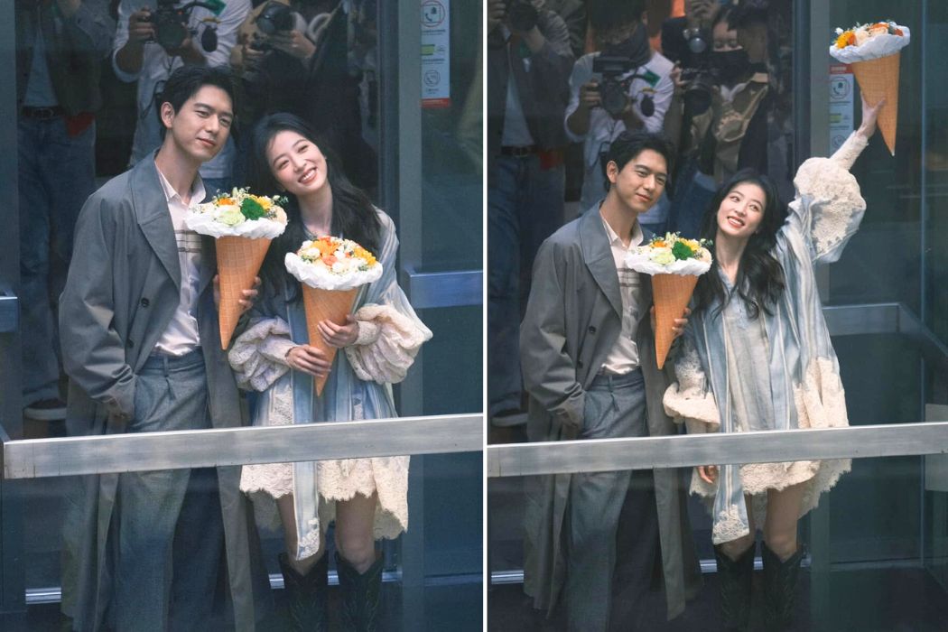Lý Hiện và Châu Vũ Đồng tương tác ăn ý trong buổi quảng bá phim “Sắc xuân gửi người tình“. Ảnh: Weibo