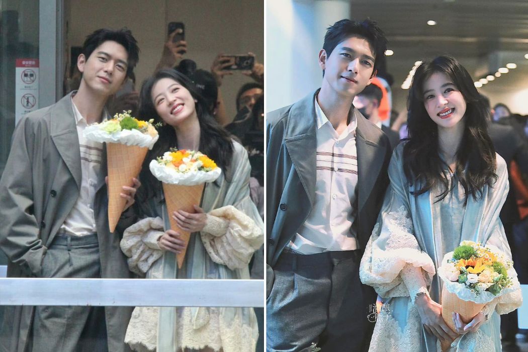 Lý Hiện và Châu Vũ Đồng quảng bá cho phim "Sắc xuân gửi người tình". Ảnh: Weibo