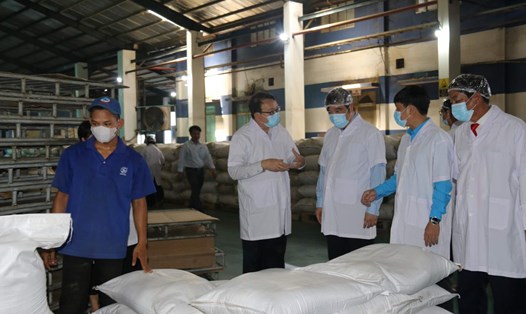 Khảo sát công tác an toàn lao động tại Công ty TNHH Long Sinh (KCN Suối Dầu, huyện Cam Lâm, Khánh Hòa). Ảnh: Phương Linh 