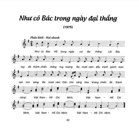 Bản nhạc “Như có Bác trong ngày đại thắng” của nhạc sĩ Phạm Tuyên.  Ảnh: Hội nhạc sĩ Việt Nam.