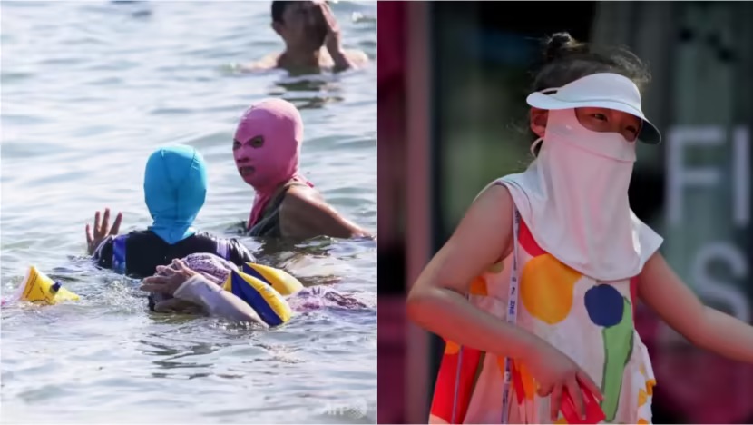 Ảnh hài hước về mặt nạ chống nắng khi tắm biển của phụ nữ