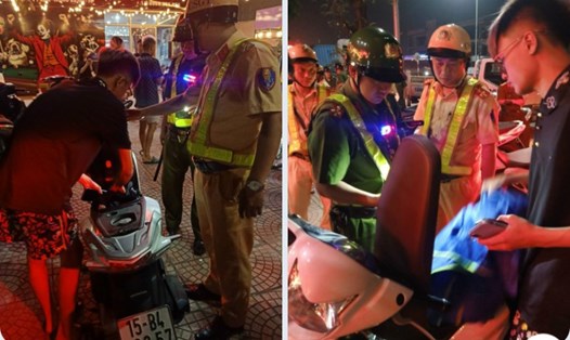 Công an quận Hồng Bàng (Hải Phòng) xử lý số trường hợp vi phạm trật tự an toàn giao thông đêm 26.4. Ảnh: Công an Hải Phòng 