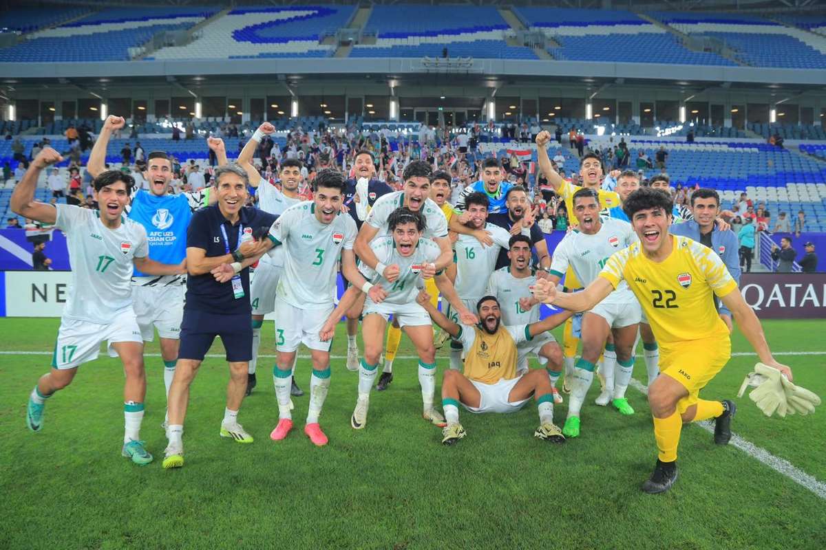 U23 Iraq ăn mừng sau chiến thắng 1-0 trước U23 Việt Nam ở tứ kết Giải U23 châu Á 2024. Ảnh: IFA