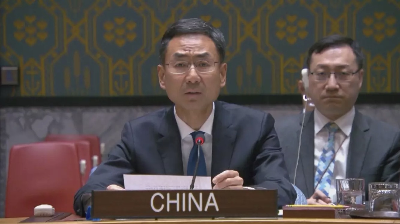 Phó đại diện Trung Quốc tại Liên Hợp Quốc Cảnh Sảng kêu gọi điều tra quốc tế vụ Nord Stream. Ảnh chụp màn hình