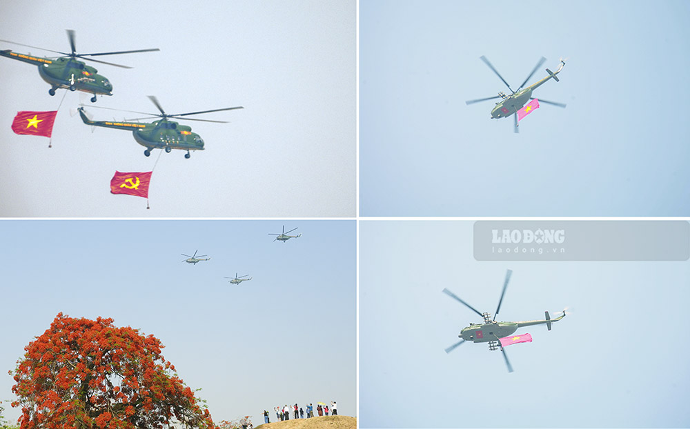 Sau đó các biên đội máy bay trực thăng sẽ tiếp tục bay nhiều vòng trên bầu trời Điện Biên lịch sử.