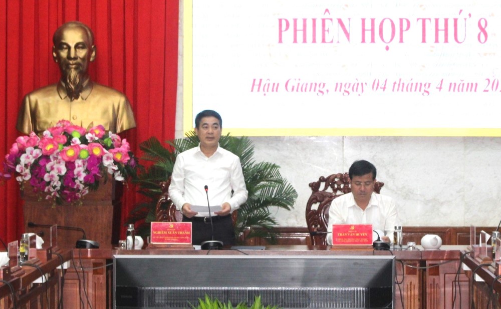 Bí thư Tỉnh ủy Hậu Giang Nghiêm Xuân Thành phát biểu tại phiên họp. Ảnh: CTV