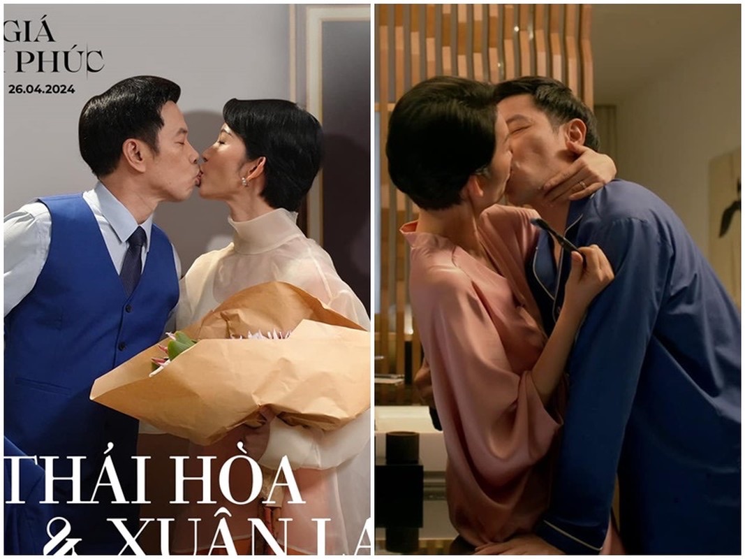 Xuân Lan và Thái Hòa đóng vợ chồng trong phim. Ảnh: NSX.