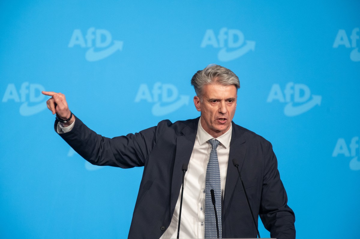 Marc Jongen, ứng viên của đảng cực hữu Đức AfD, phát biểu về ý tưởng giải tán EU. Ảnh: AFP