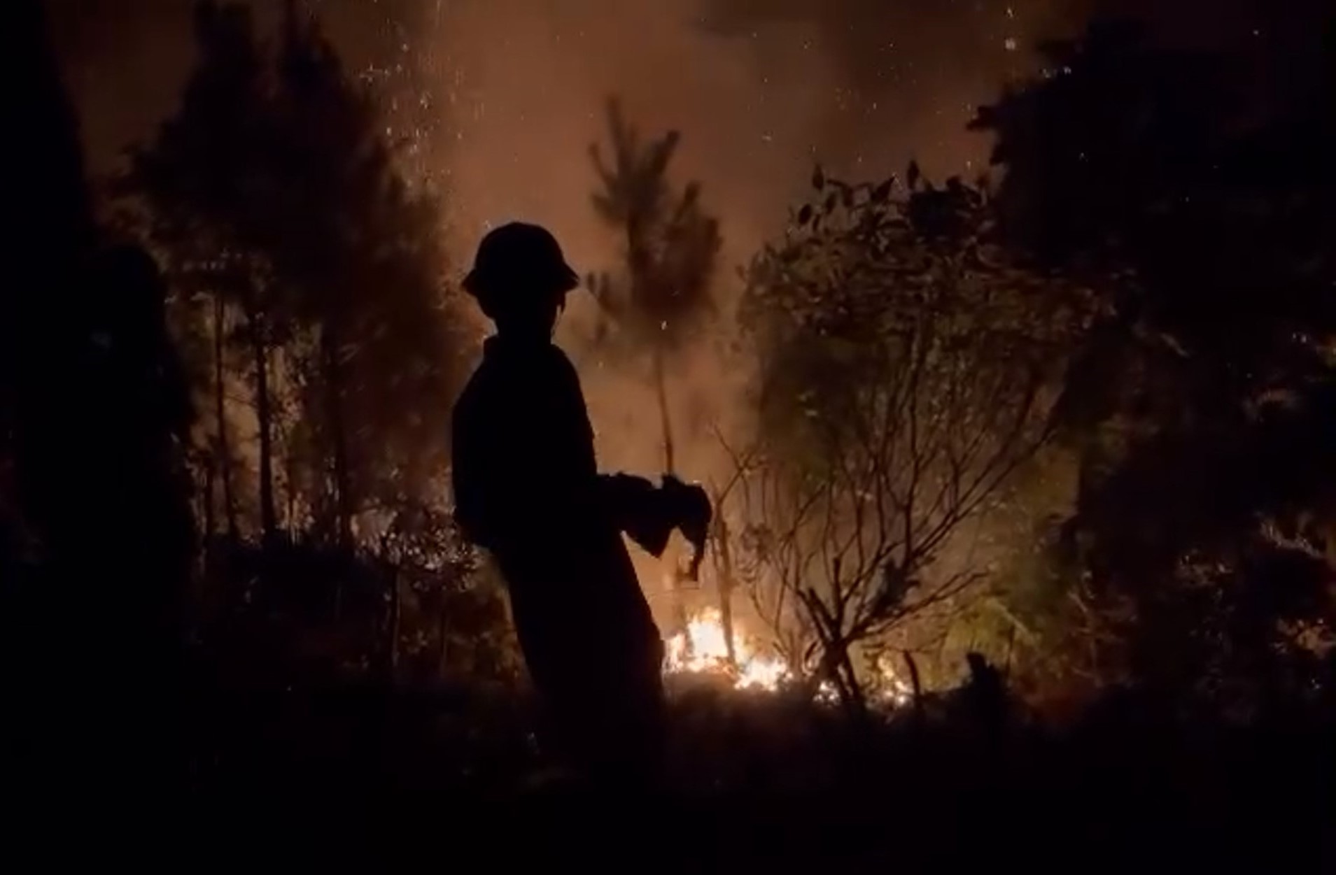 Các lực lượng chức năng đang khống chế đám cháy rừng. Ảnh: Anh Tuấn
